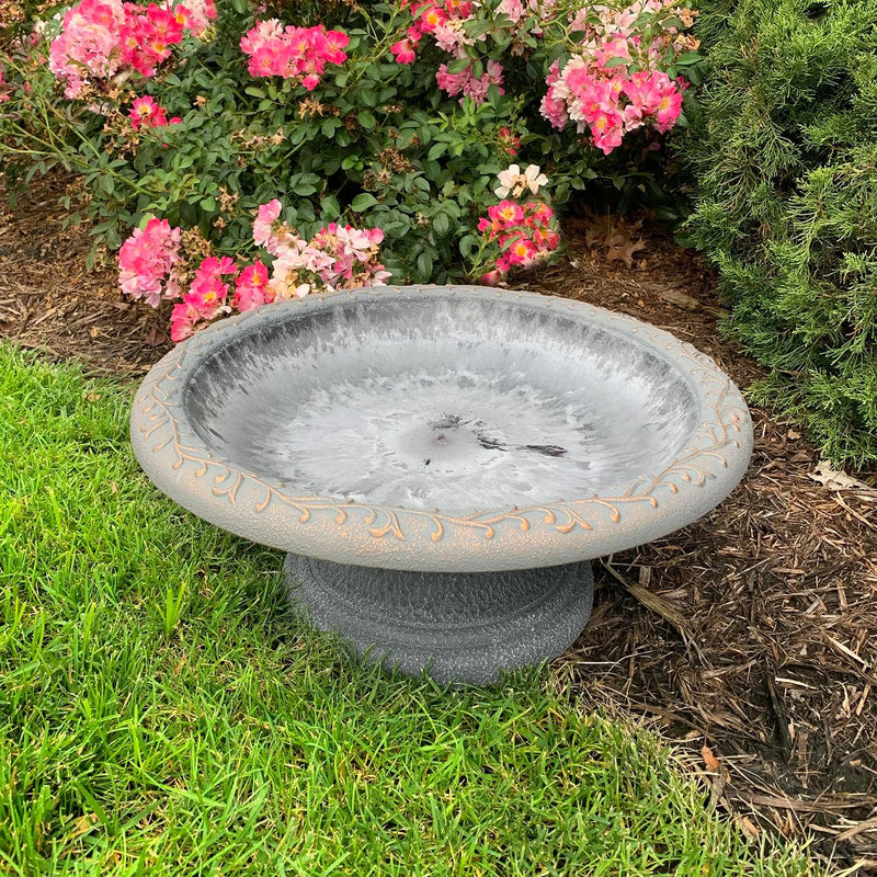 Fiber Clay Birdbath, Low-Profile Base, Dove Gray, 19