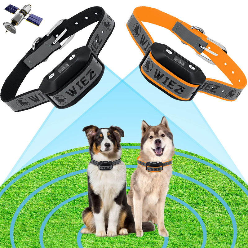 WIEZ GPS Wireless Dog Fence, Electric Dog Fence for Outdoor, Range 65-3281ft, Adjustable Warning Strength, Rechargeable, Pet Containment System, Harmless and Suitable for Most of Dogs(2 Collars)