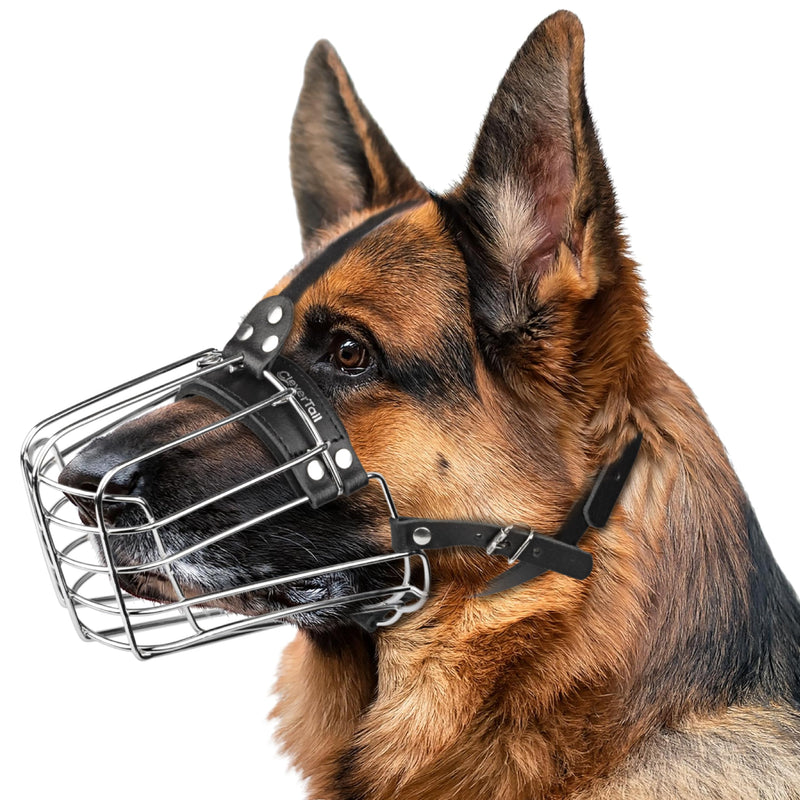 CleverTail German Shepherd Muzzle for Large Sized Dog – Metal Dog Muzzle for German Shepherd – Steel Basket Muzzles for Large Dogs – Wire Cage Muzzles for Medium Dogs Husky, Belgian Malinois