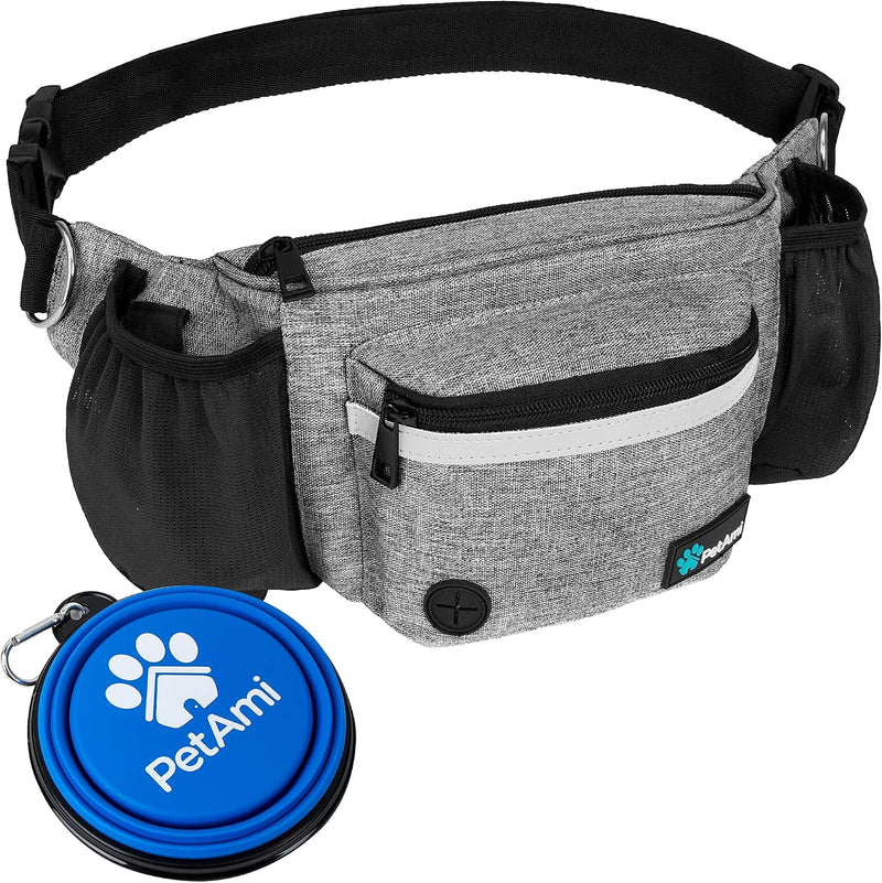 PetAmi Dog Fanny Pack, Treat Pouch for Dog Walking Training, Light Gray