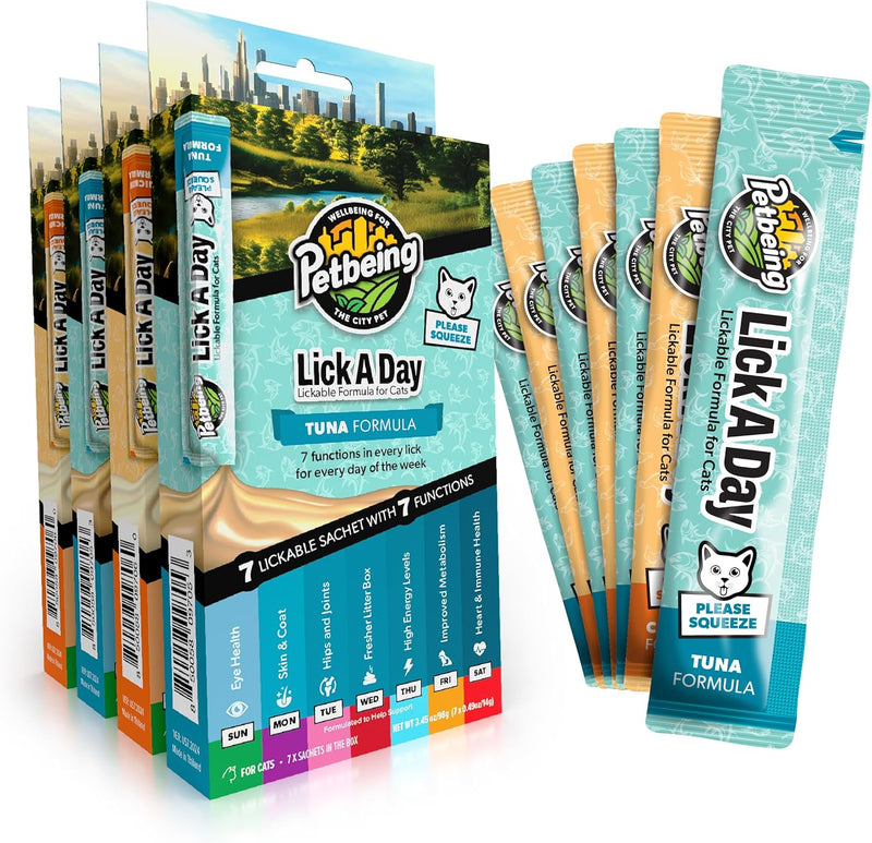 Lick a Day for Cats | Daily Lickable Cat Puree with 7-in-1 Wellness Support | Real Meat Cat Treats with Vitamins & Nutri