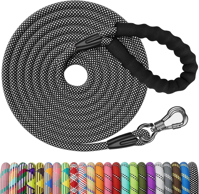NTR Heavy Duty Dog Leash, Black 10MM 15FT Training Leash with Swivel Lockable Hook and Comfortable Padded Handle, Dog Le