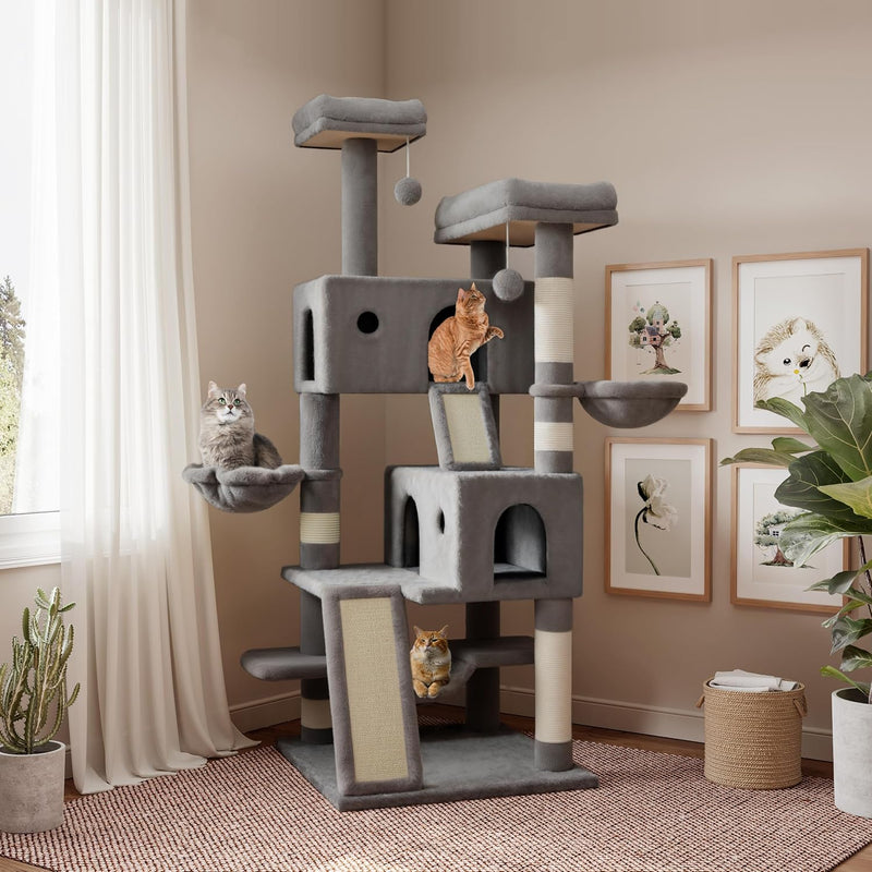 SHA CERLIN 65in Larger Cat Tree Tower Condo for Indoor Kitties/Multi-Level Furniture Activity Center with Wide Base/Cozy