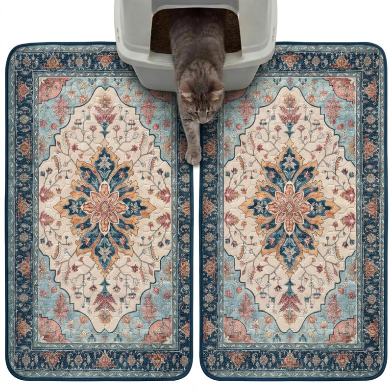 Hompet Cat Litter Mat 2 Pack, 18x28 Machine Washable Trapping Mats for Cats, Super Absorbent & Urine-Proof Cat Litter Box Mat for Floor, Waterproof & Non Slip Kitty Litter Rug