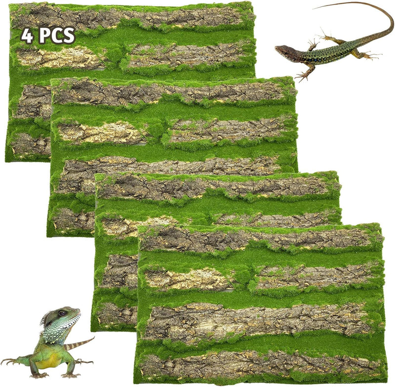 PINVNBY Reptile Terrarium Cork Background, Bearded Dragon Tank Bark Backdrop Wall Decor with Artificial Moss for Gecko L