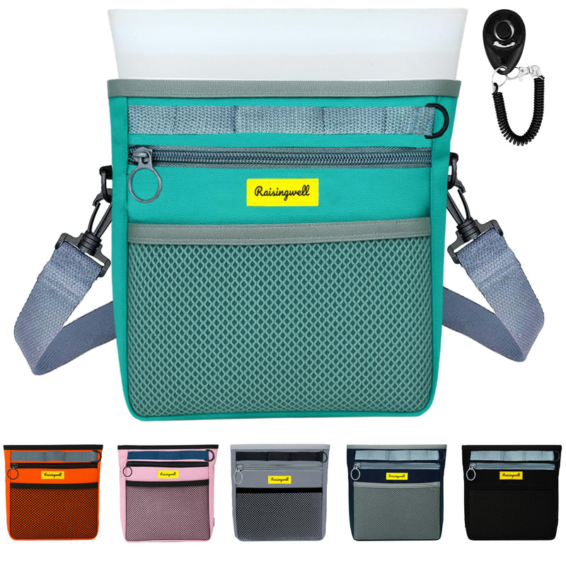 Raisingwell Dog Treat Pouch with Magnetic Closure 4-Cup Silicone Bag Fanny Pack Holder with Clicker 4 Ways to Wear Front Pocket Fits All Phones Ideal for Leash, Pet Walking and Training(Green)