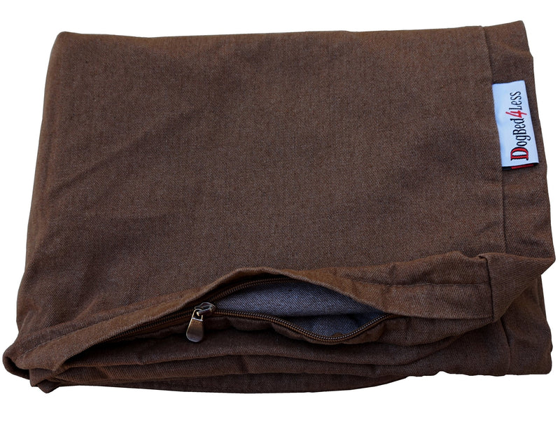 Dogbed4less 40X35X4 Inches Extra Large Size Brown Color Denim Jean Dog Pet Bed External Zipper Cover - Replacement Cover only