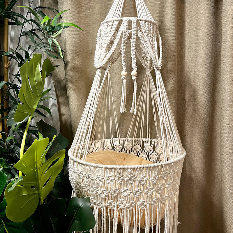 TOYAFUN Macrame Cat Hammock - Boho Wall Hanging for Indoor Outdoor Home Decor, Pet Hammock for Sleeping, Playing and Lounging