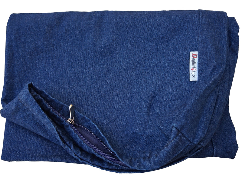 Dogbed4less 40X35X4 Inches Blue Color Durable Denim Jean Dog Pet Bed External Zipper Cover - Replacement Cover only