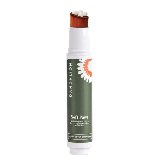 Dandylion Dog Paw Balm, Soft Paws, Paw Moisturizer for Dogs, Dog Lotion with Brush, Fragrance Free pH Balanced Lotion for Paws, Lightweight Moisture for Dry Cracked Paw Pads and Nose, 0.6 fl oz