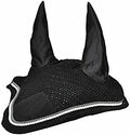 Horse Fly Bonnet Double Piping Ear Net Fly Veil Mask Breathable Cotton Crochet Horse Tack (Full, Black 1)
