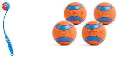 Chuckit! Dog Ball Launcher 26" Bundle with 4 Ultra Balls - Medium 2.5" Bouncy Fetch Balls and Thrower for Dogs 20-60 Pou