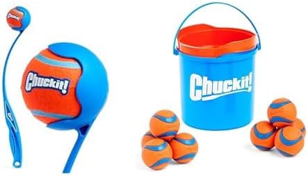 Chuckit! Junior 18" Ball Launcher with 8-Pack Ultra Balls (2.5") & Cleaning Bucket - Medium Dog Fetch Bundle for Dogs 20