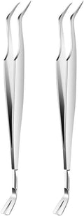 2Pcs Silver Stainless Steel Tick Tweezers Dual Tipped Tick Remover Tool First Aid Tweezers Tick Killer Tweezer for Human