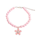 XKSRWE Dog Cat Pearls Collar Necklace with Rhinestones Flower Charm Pendant Pet Puppy Jewelry Accessory (Pink, Medium)