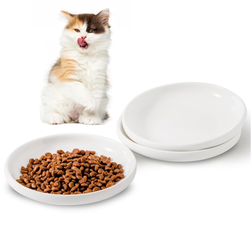Howise 3 PCS Ceramic Cat Bowls, 5.5 in Pet Bowl Cat Dishes for Food and Water, Small Dog Dish(White)