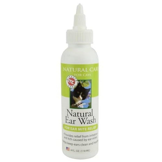 Miracle Care Natural Ear Wash for Cats, 4 Ounce, Gentle Itch Relief Caused by Ear Mites