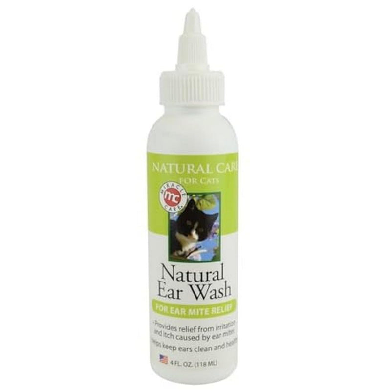 Miracle Care Natural Ear Wash for Cats, 4 Ounce, Gentle Itch Relief Caused by Ear Mites