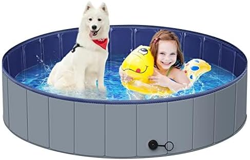 Dog Pool for Large Dogs, Kiddie Pool Hard Plastic, Dog Bathtub Portable, Foldable Pool for Dogs Slip-Resistant (Dark Gra