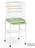 Prevue Pet Products Bird Cage Stand with Shelf - Small Metal Cage Stand with Rolling Wheels, Bird Stands for Inside, Mid‑Height Shelf for Cage Accessories, Toys, and Storage - White