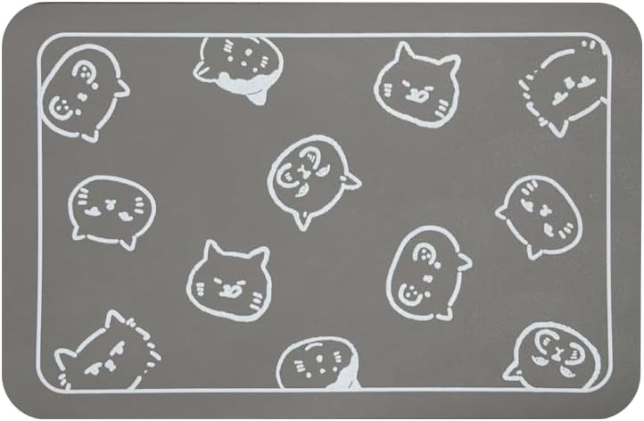YCT Cat Food Mat, Cat Mat for Food and Water, Pet Feeding Mat, Non-Slip Super Absorbent, with Multiple cat Heads Logo, 1