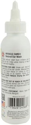 Miracle Care Natural Ear Wash for Cats, 4 Ounce, Gentle Itch Relief Caused by Ear Mites