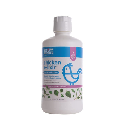 Strong Animals E-lixir - Daily Water Additive for Chickens 32 oz, Natural Chicken Vitamins for Water with Organic Oregano Oil, Prebiotics, Calcium, Vitamins D & E & Electrolytes for Poultry