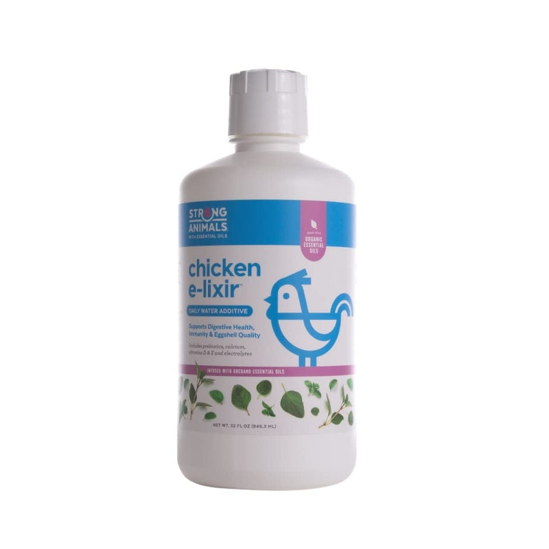 Strong Animals E-lixir - Daily Water Additive for Chickens 32 oz, Natural Chicken Vitamins for Water with Organic Oregano Oil, Prebiotics, Calcium, Vitamins D & E & Electrolytes for Poultry