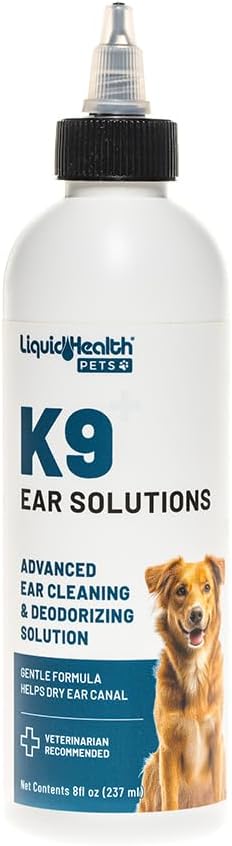 LIQUIDHEALTH Pets K9 Dog Ear Cleaner Wash Solutions - Infection Cleaning Hygiene Treatment Liquid Drops for Dogs, Canines, Puppies - for Use After Swimming or Bathing - Made in The USA (8 oz, 1Pack)