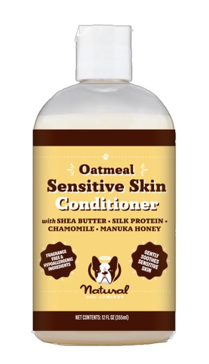 Natural Dog Company Sensitive Skin Dog Conditioner – Oatmeal Moisturizing for Sensitive & Itchy Skin, Detangling Grooming Formula for Long Haired Dogs, with Manuka Honey & Chamimile, 12 oz