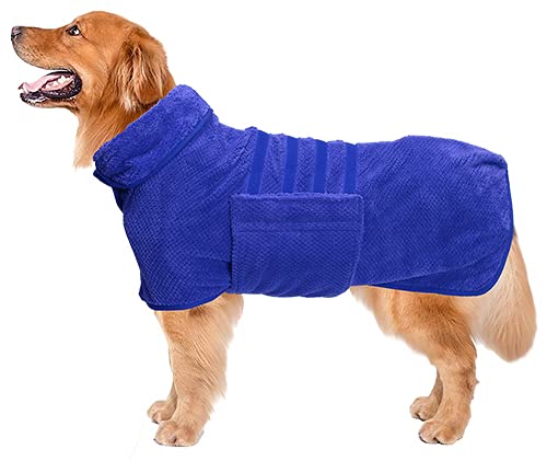 Geyecete Pineapple Grid Fast Drying Super Absorbent Dog Cat Bath Robe Towel - Blue - XXL
