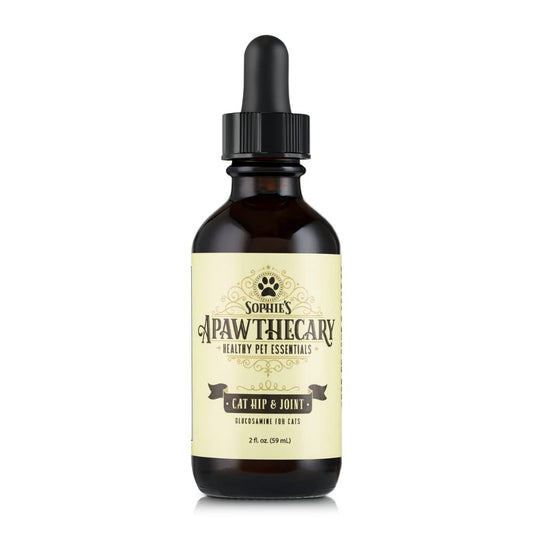 Cat Glucosamine Liquid Supplement with Chondroitin, Hyaluronic Acid & Taurine - Sophie's Apawthecary Hip & Joint Drops for Cats, Pain Relief & Joint Mobility Support, Plant-Based, Made in USA, 2 oz
