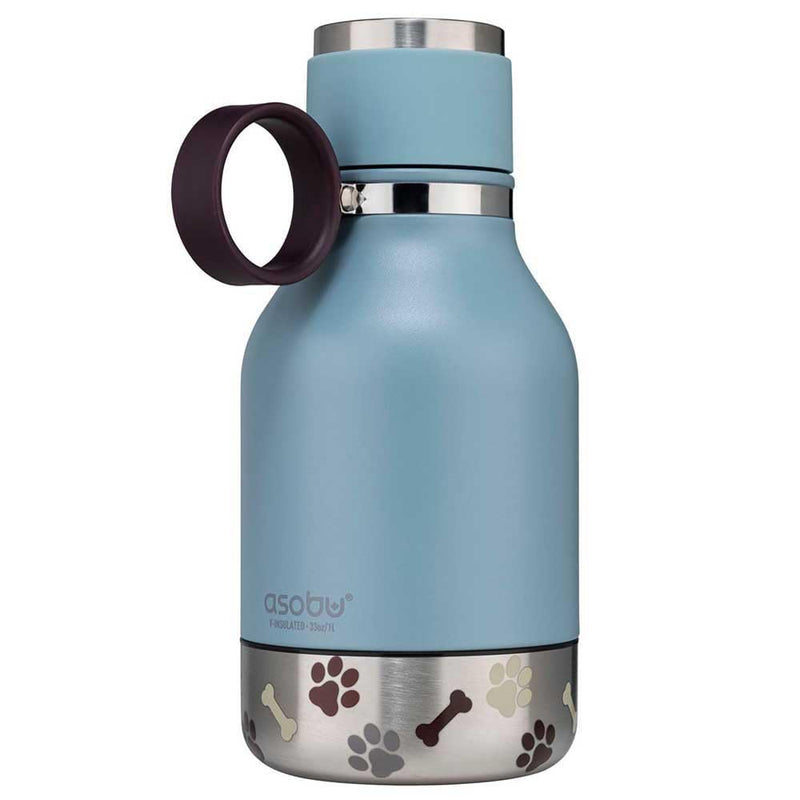 Asobu Buddy Bottle a Stainless Steel Insulated Water Bottle for with Removable Dog Water Bowl and Dog Food and Treat Storage Bowl (Blue, 37 Oz Water Bottle with Bowl)