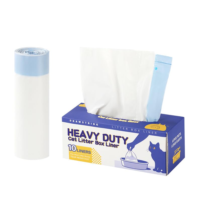 10-pack of boxed drawstring bags, automatic cat litter box trash bags, pet waste bags, alternative to smart cat litter boxes, XL size (91 * 48cm)
