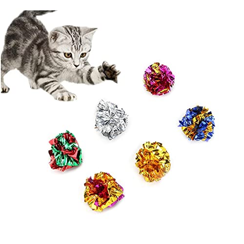 ISMARTEN 12 Packs Crinkle Balls Cat Toys for Indoor Cats, Lightweight Shiny Crinkle Paper Ball for Kitten (Random Color) (2.36 in)