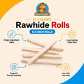 Brazilian Pet Natural Treats Rawhide Rolls Dog Chews Bones 6.5" (18 Count) for Pups and Small Dogs