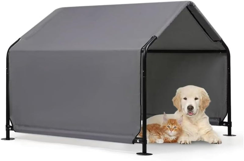 Outdoor Pet Shade Dog Shade Shelter, Versatile Pet Canopy Tent Pet Awning for Dogs, Cats, Small Animals and Livestock, 4'x4'x3' Waterproof, Sun Protection, Grey