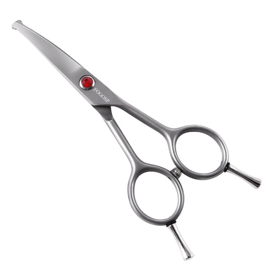 FOGOSP 4.5" Curved Dog Scissors for Grooming Face and Paws with Safety Round Tip for Small Dogs Face Paw Ears Trimmer Professional Small Cat Grooming Shears (4.5" Curved, Gray)