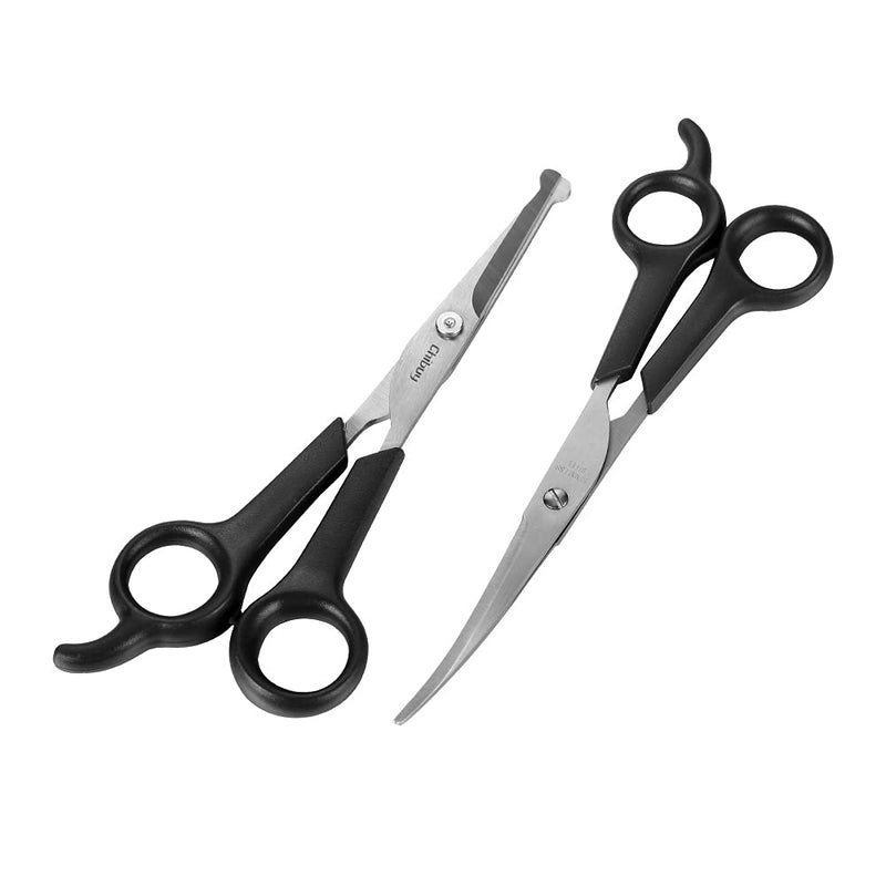 Chibuy Professional Dog Grooming Scissors Set, 2-Piece Kit with Round Tip Safety Scissors, Straight Cut & Curved Shears, Home Pet Grooming Tools for Dogs & Cats