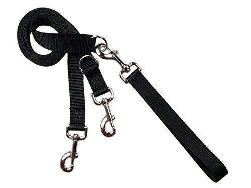 2 Hounds Freedom Multipurpose 1 Inch Euro Pet Leash 4 to 8 Foot or Double Dogs with Detachable Handle Black