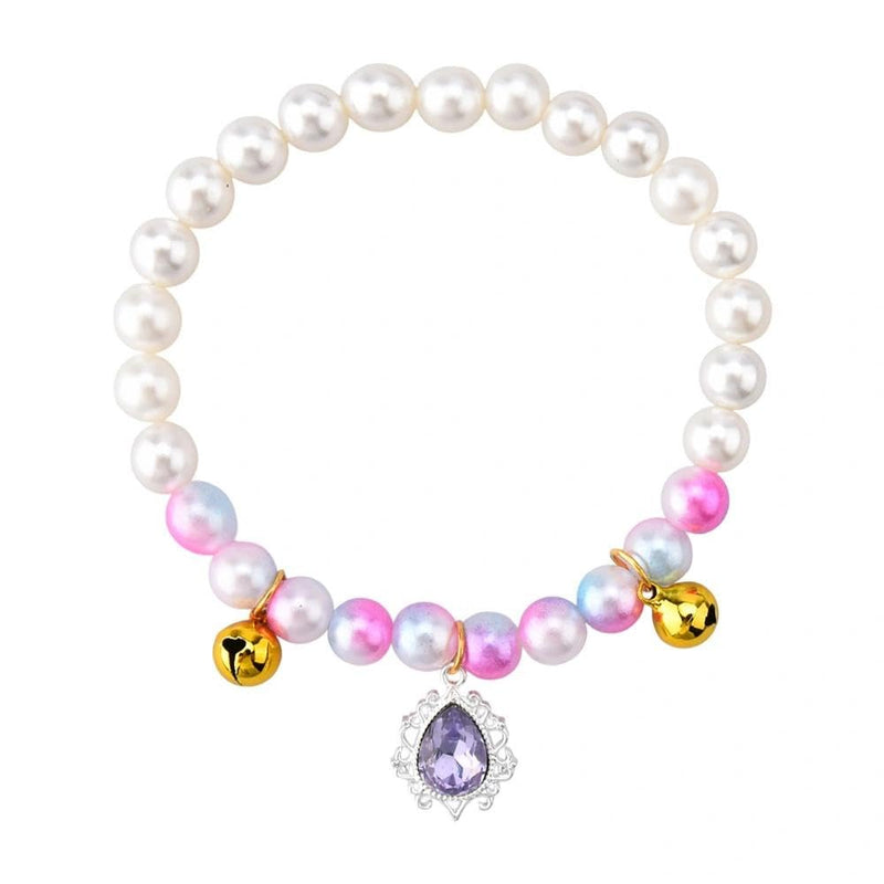 Pearl Cat Collar with Bell Rhinestones Teardrop Pet Necklace for Small Dog Colorful Pearls Elastic Charm Collar for Cats Puppy Wedding Party Dress Accessories