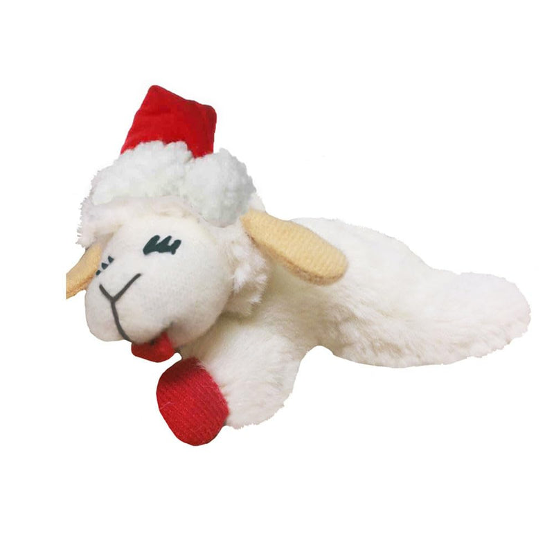 Multipet Holiday Lamb Chop w/Santa Hat Plush Cat Toy