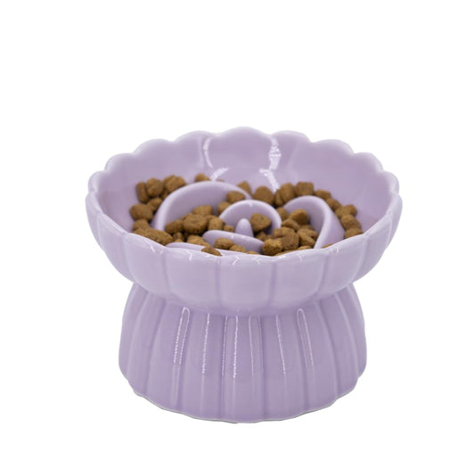 Vitisyao Ceramic Cat Slow Feeder, Raised Slow Feeder Cat Bowl, Anti Vomiting and Whisker Friendly Kitty Dish, Elevated Puppy Kitten Food Bowl for Dry and Wet Food (Purple)