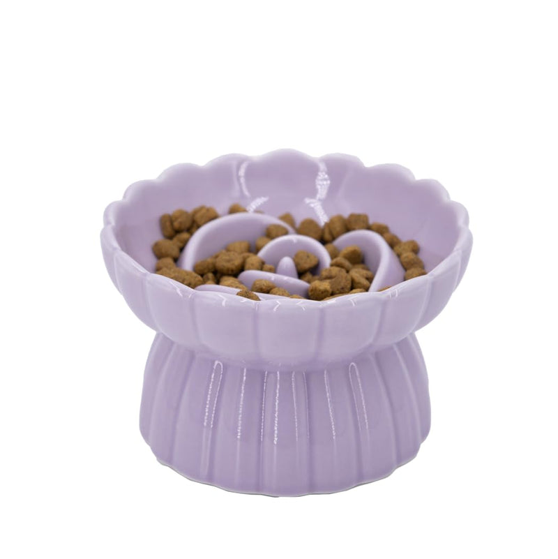 Vitisyao Ceramic Cat Slow Feeder, Raised Slow Feeder Cat Bowl, Anti Vomiting and Whisker Friendly Kitty Dish, Elevated Puppy Kitten Food Bowl for Dry and Wet Food (Purple)