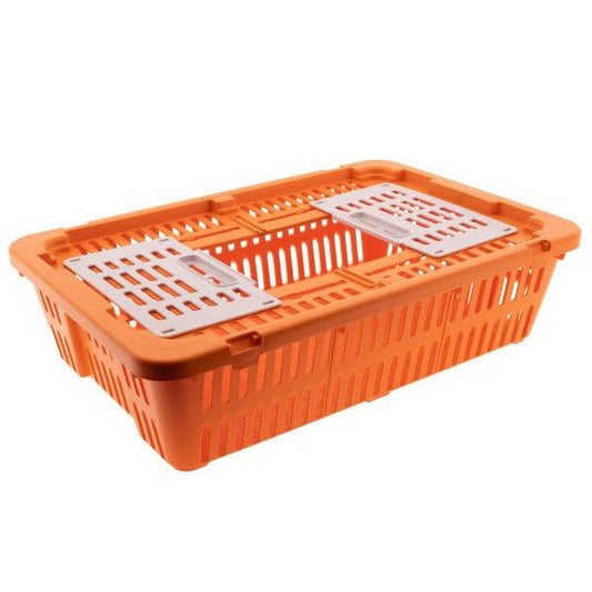Transport Coop for Quail & Pigeon – Orange – Durable Plastic Poultry Carrier with Secure Locking Lid & Ventilation – Lightweight, Stackable, Easy-Clean Crate for Safe Bird Transport