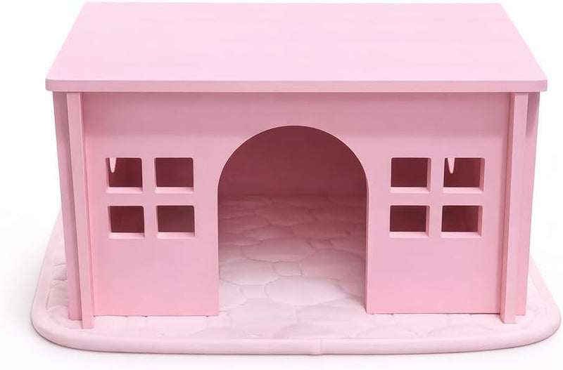 Pink Guinea Pig Hideout with Pee pad: Large Wooden House with Window for Guinea Pigs and Small Animals - Ideal for Cages