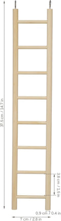 14.7 Inch Bird Ladder for Parakeets and Cockatiels, 8-Step Natural Wood Parrot Climbing Toy with Stainless Steel Hooks - Safe Chewing Cage Accessory