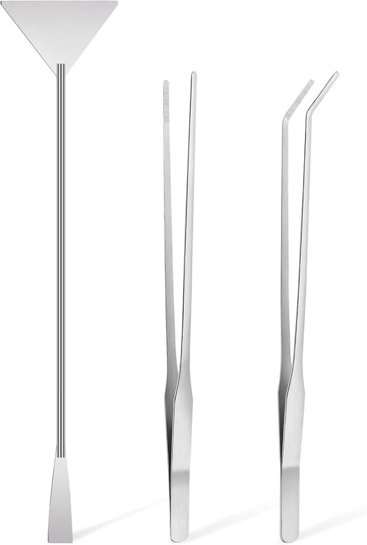 Oligei Terrarium Supplies 3 PCS, Stainless Steel Aquarium Supplies Set, Include Long Aquarium Tweezers, Curved Tweezers,