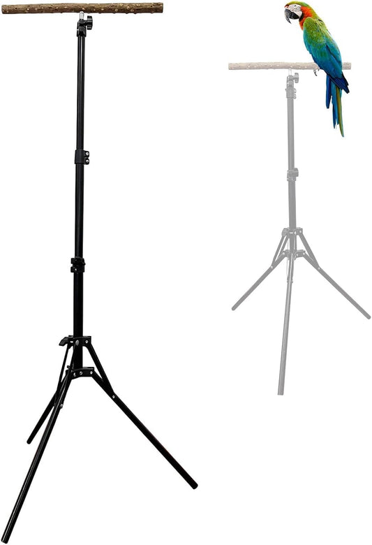 kathson 28-60inches Height Adjustable Bird Perch, Pepperwood Parrot Perch Stand, Multi-Purpose Bird Perches for Indoor a