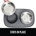 GORILLA GRIP Feeding Mat Bowl Set, 100% Waterproof BPA Free Silicone Base, 304 Stainless Steel Cat and Dog Bowls for Food and Water, Slip Resistant, High Edge, US Designed, Patent Pending, 2 Cup Gray